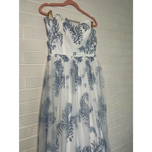 Blondie Nights Strapless Glitter Mesh Evening Dress - Picture 3 of 9